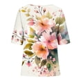 thumbnail image 4 of Short Sleeve Tops for Women Loose Round Neck Flower Graphic Printed T Shirts Elegant Casual Buttons Going Out Tops Blouses Plus Size Tshirt Summer Trendy Leisure Tee Shirts S-4XL, 4 of 5