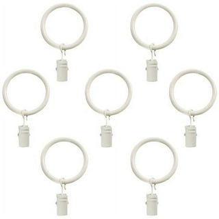 Wood Curtain Rings with Clips in Beige Varnished Finish (Set of 12, 2.25 inch)