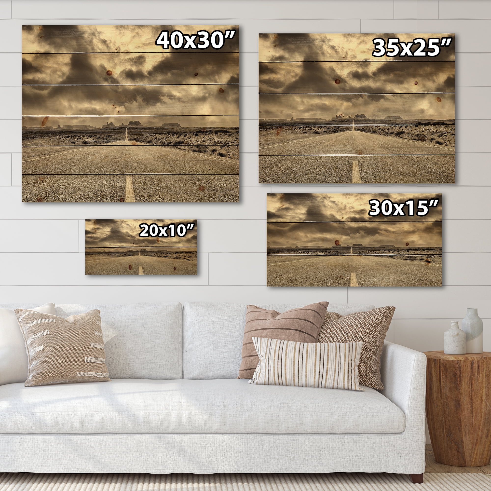 Designart 'The Straight Road To Monument Valley' Traditional Print on Natural Pine Wood