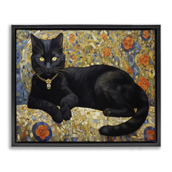 Stupell Industries Eclectic Mosaic Patterned Cat Black Floating Frame Canvas Art, 21 x 17, by RB
