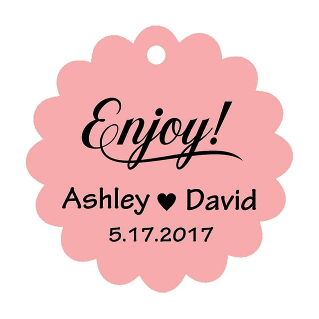 100 PCS Enjoy! Customized Scallop Edges Hang Tags Personalized Wedding Favor Gift Paper Tags