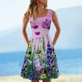 thumbnail image 2 of USSUMA Summer Dresses for Women Casual Floral Print Mini Flowy Swing Beach Party Sundresses Sleeveless Plus Dresses Crew Neck Sun Dress Wedding Guest, 2 of 5
