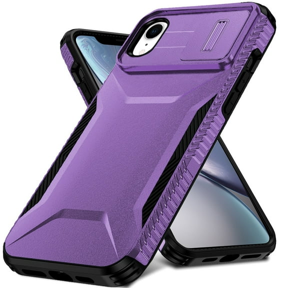 For Apple iPhone XR Slim Fit Shockproof Hybrid with Slide Camera Window Covering, Rugged Tpu Silicone Hard PC Bumper Cover ,Xpm Phone Case [ Purple ]