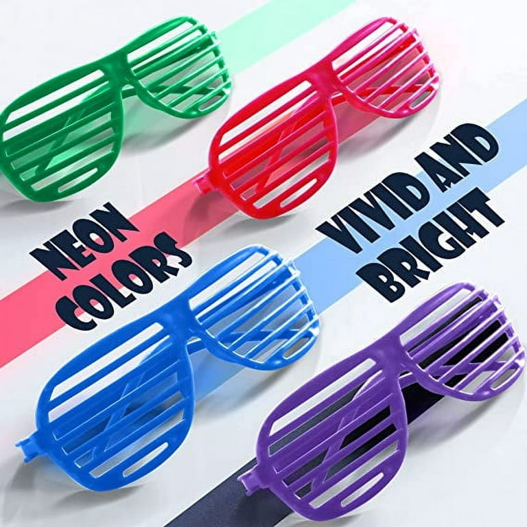 12 Pairs Shutter Glasses Shades Eyeglasses - Neon Color Slotted Sunglasses  for Kids & Teens 80's Party Props 
