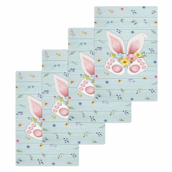 Easter Kitchen Dish Towels for Drying Dishes Set of 4, Spring Rabbits Ears Feet Flowers Wooden Grain Waffle Weave Microfiber Hand Tea Bathroom Towels Quick Dry & Absorbent Towel 15.7x23.6
