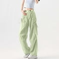 thumbnail image 2 of hotojiny Cargo Pants Women Button Low Rise Drawstring Bow Tie Sweatpants Streetwear Cute Casual Pockets Hiking Wide Leg Trousers, 2 of 7