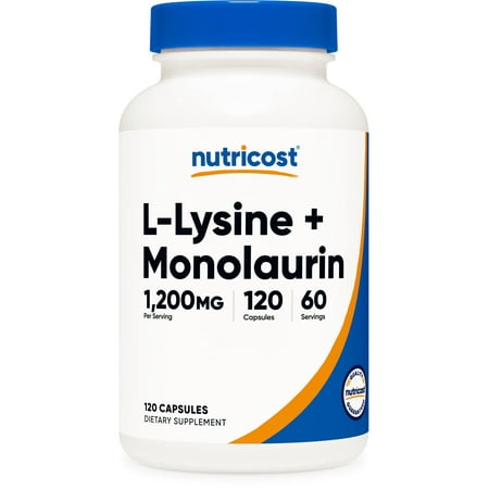 Nutricost L-Lysine + Monolaurin (1,200mg) 120 Capsules - L-Lysine HCI, Vegan, GMO-Free, Gluten-Free, 60 Servings