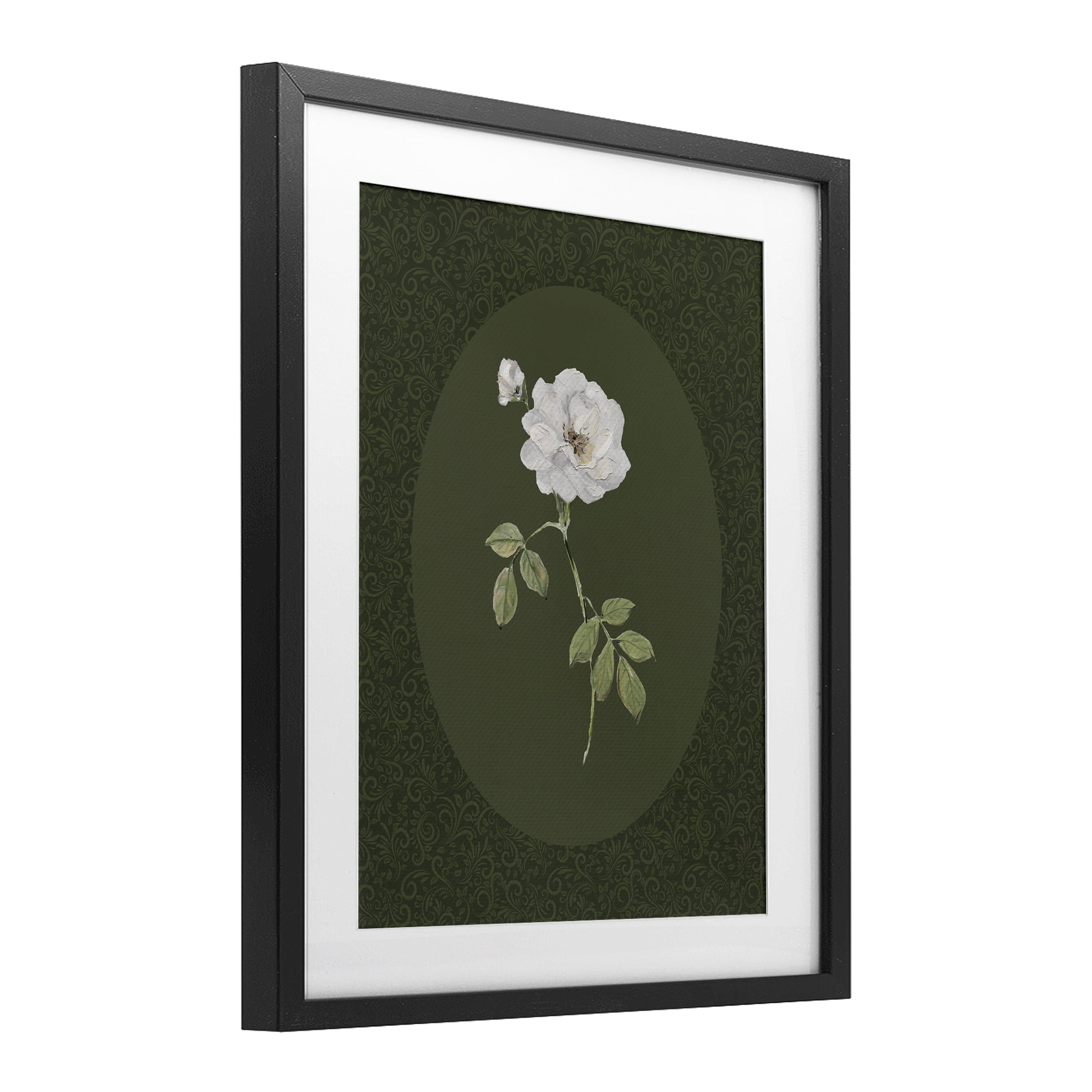Stupell Industries White Rose on Emerald Black Framed Print Under Glass, design by Sally Swatland
