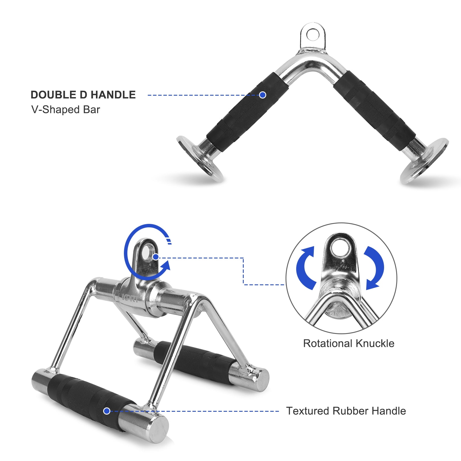XPRT Fitness Tricep Press Down Cable Attachment, Weight Machine Accessories Set of 3- V Handle with Rotation, V-Shaped Bar and Tricep Rope