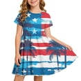 thumbnail image 2 of SGFCWSX Girls American Flag Dress Short Sleeve Round Neck A-Line Flared Holiday Casual Sundress Multicolor Size 9 Years, 2 of 9