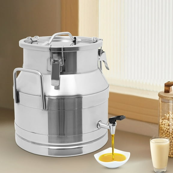 Miumaeov 20L/5.28 Gal 201 Stainless Steel Milk Jug With Faucet Round Sealed Bucket Milk Can