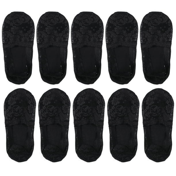 5 pares de calcetines invisibles de encaje de boca profunda, sexy, transpirable, suave, moda, calcetines invisibles para mujer, color negro