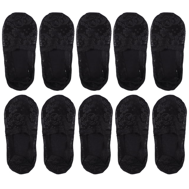5 pares de calcetines invisibles de encaje de boca profunda, sexy, transpirable, suave, moda, calcetines invisibles para mujer, color negro