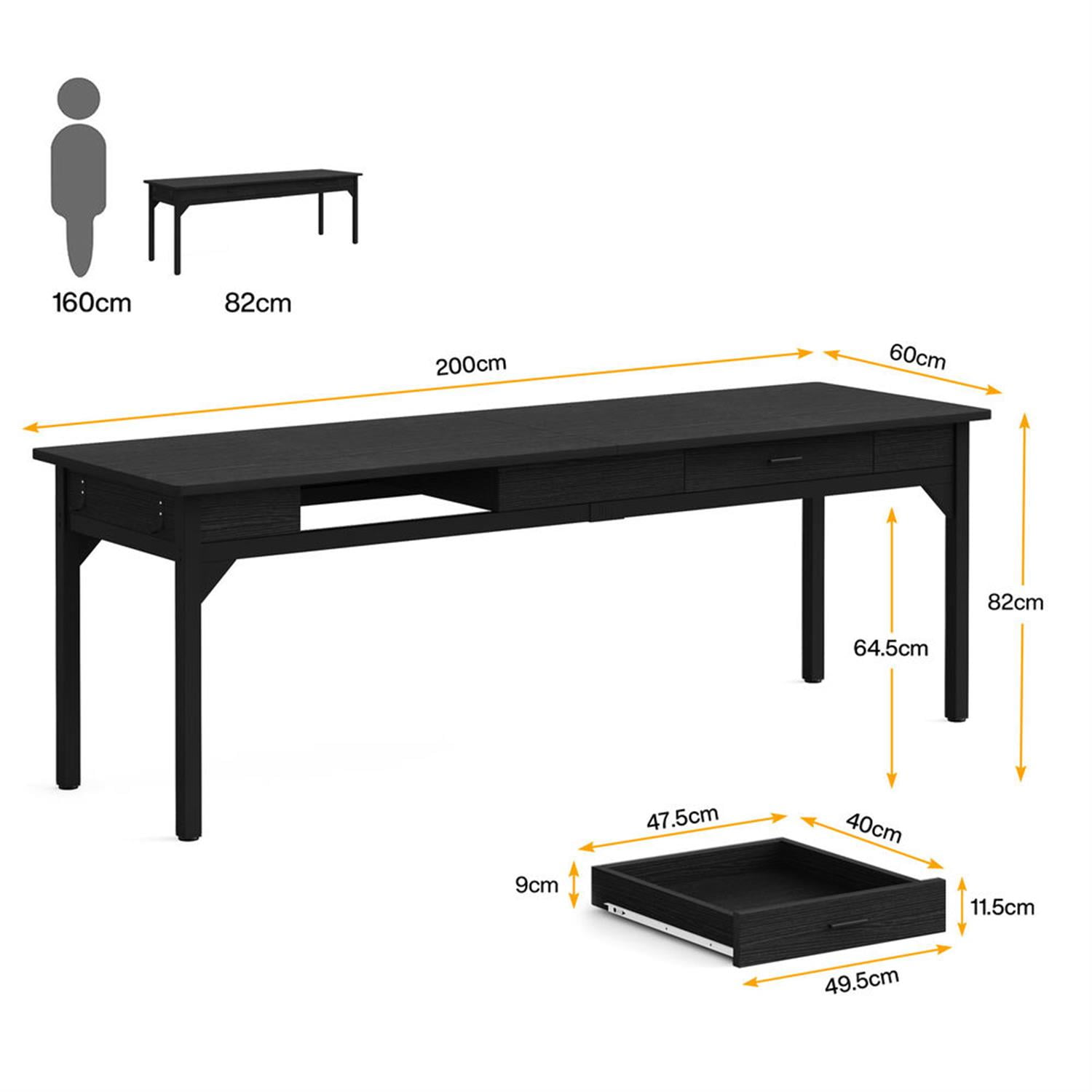 Demi Bonn 78" Industrial Two Computer Desk with 2 Drawers, Modern Double Study Writing Gaming Table for Home Office, Black