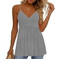 thumbnail image 4 of LIZUOJUN Womens Tank Tops Solid Color Pleated Spaghetti Strap V-Neck Cami Top Summer Dressy Trendy Sleeveless Loose Fit Tops Grey 3XL, 4 of 6