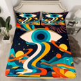 thumbnail image 2 of Homewish Cartoon Eye Print Queen Sheet Sets for Kids, Vintage Stripes Buffalo Flat Sheet, Outer Space Planet Queen Fitted Sheet, Microfiber Bedroom Decor, 4pcs, 2 of 7