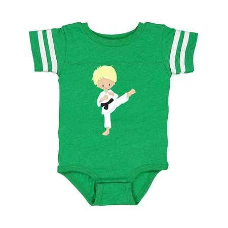 

Inktastic Cute Boy Blond Hair Karate Pose Black Belt Gift Baby Boy Bodysuit