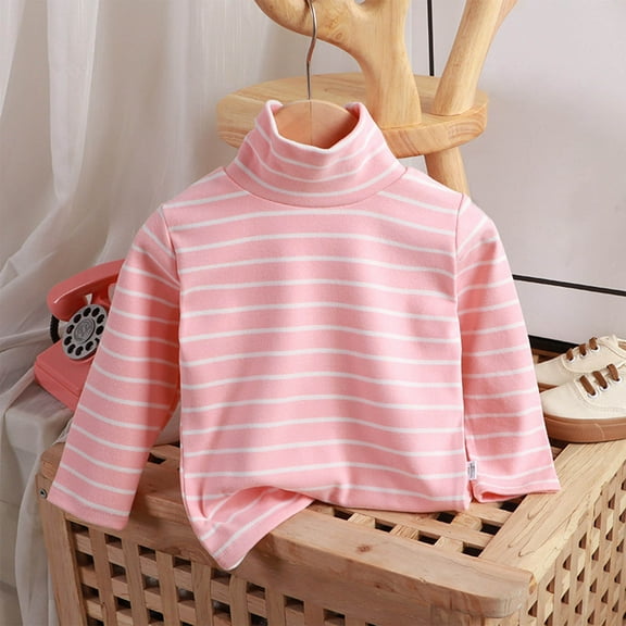 Thetops Toddler Girls Pink Striped Turtleneck Shirt - 100% Cotton, 3-4T, Long Sleeve, Soft & Breathable, Fall Winter Layering Top
