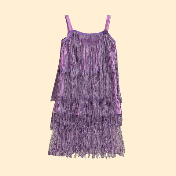KkSLirnhs Girls Dresses Size 14-16 Girls' Fashion Solid Color Tassel Splicing Sleeveless Strap Dress 18 Months Purple