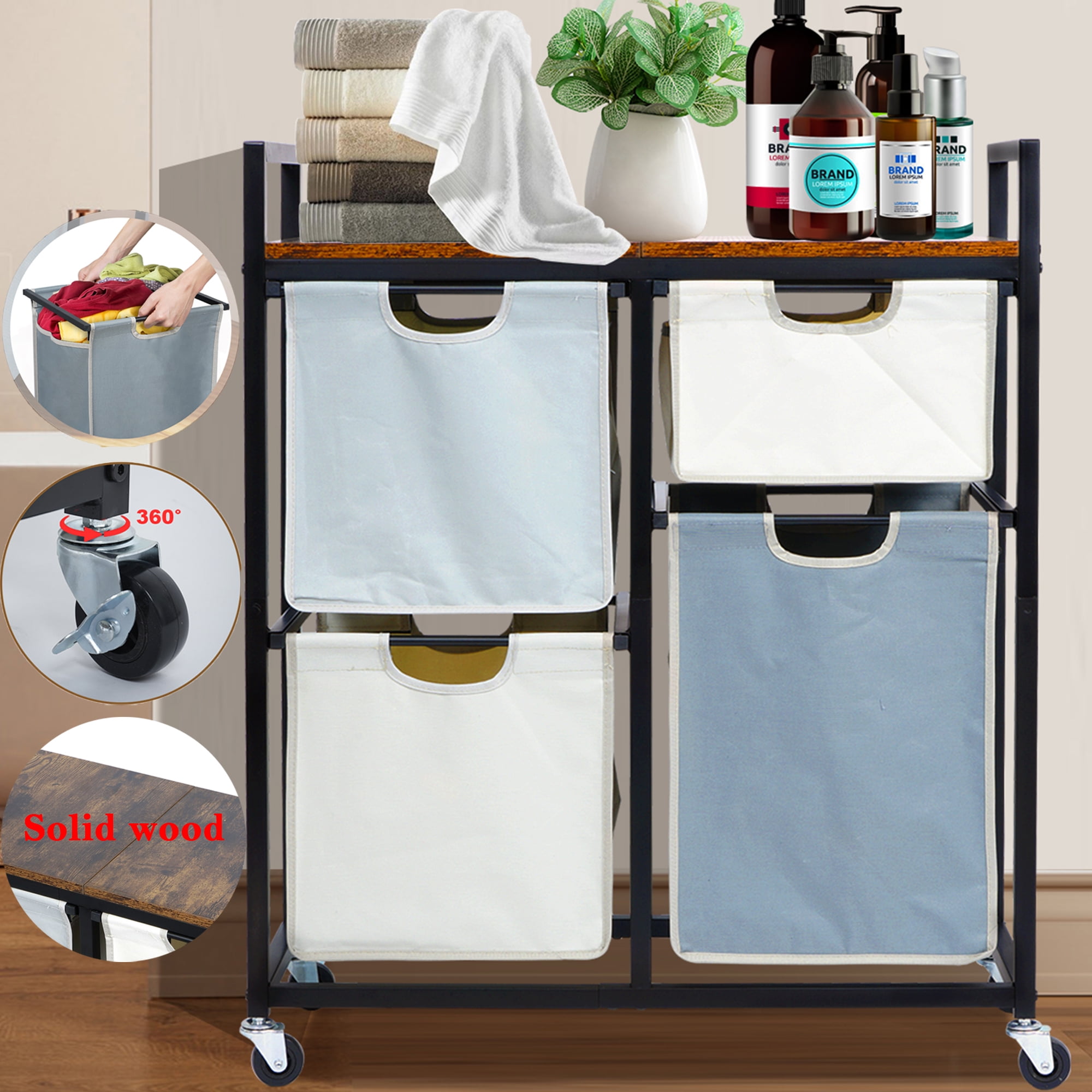 Homeika Double System Vertical Stand Laundry Hamper 2 Tier Laundry Sorter with 4 Removable Bags White Black Walmart