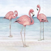 Boston International C000139 Paper Cocktail Napkins Pack of 20 - Flamingo Trio On Beach - case of 3