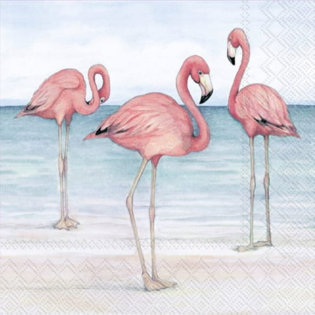 Boston International C000139 Paper Cocktail Napkins Pack of 20 - Flamingo Trio On Beach - case of 3