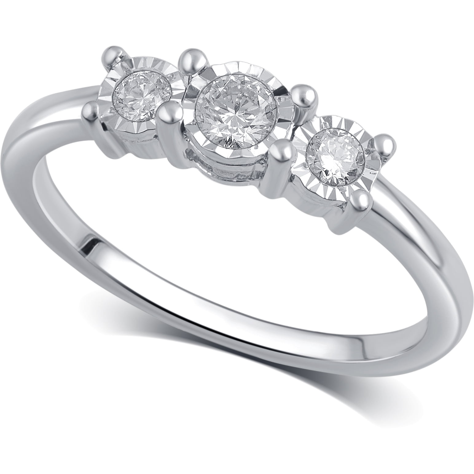 1/4 Carat T.W Diamond 3 Stone Sterling Silver Engagement Ring
