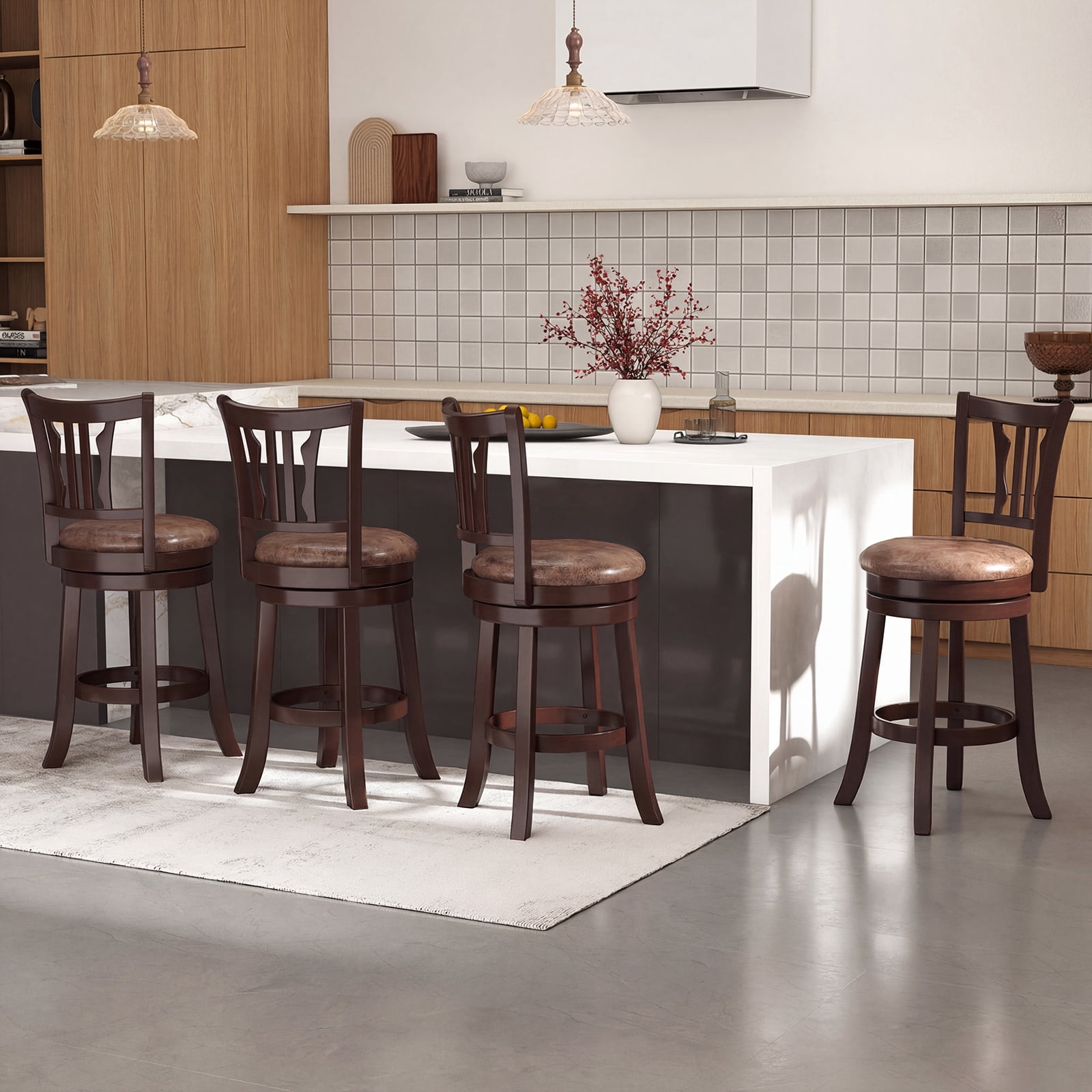 Gymax 26'' Counter Height Swivel Bar Stools Set of 4 w/Back & Faux Leather Seat