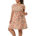 thumbnail image 2 of Women's Plus Size Dress V Neck Belted Summer Floral Dresses Pink 3X, 2 of 7