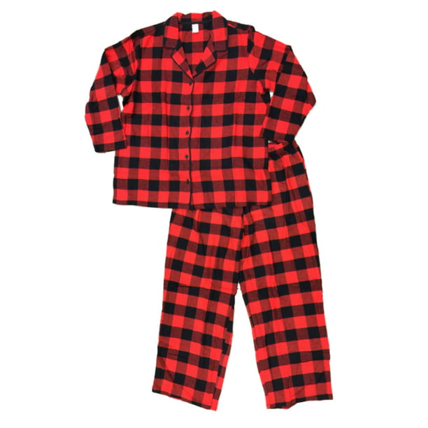 Sleep Chic - Womens Red & Black Buffalo Plaid Flannel Pajamas Sleep Set ...