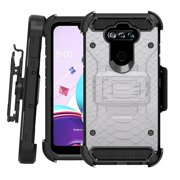 Capsule Case Compatible with LG Risio 4 [Tough Shockproof Impact Rugged Built-in Kickstand Black Phone Case Cover Belt Clip Holster] for Cricket LG Risio 4 LMK300 (White Python)
