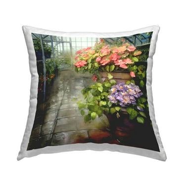 Stupell Industries Geranium Garden Greenhouse Flowers Printed Throw Pillow Design by Alpenglow Workshop