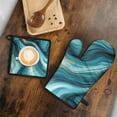 thumbnail image 5 of Teal Gold Marble Kitchen Oven Mitt and Pot Holder Sets 2 Pcs for Baking, Cooking and Grilling, Heat Resistant Up To 392 °F, 5 of 7