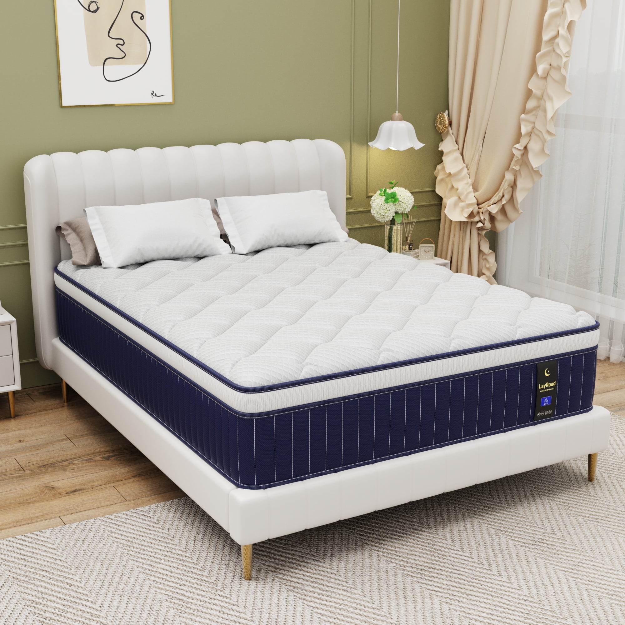 Miniyam 10" Hybrid Mattress in a Box - Medium Firm Support, Memory Foam & Pocket Springs, Queen