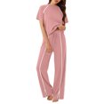 thumbnail image 5 of TaTaai Women's Summer Solid Color Short Sleeve Top Wide Leg Pants Mesh Splicing Casual Sport 2 Piece Outfit Soft Comfortable for Daily Wear Gift, 5 of 7