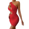 thumbnail image 2 of SAYOO - Vestido ajustado para mujer, color sólido, un hombro, diseño recortado, fiesta, ropa de calle, vestido de cóctel SAYOO  Moda, 2 of 9