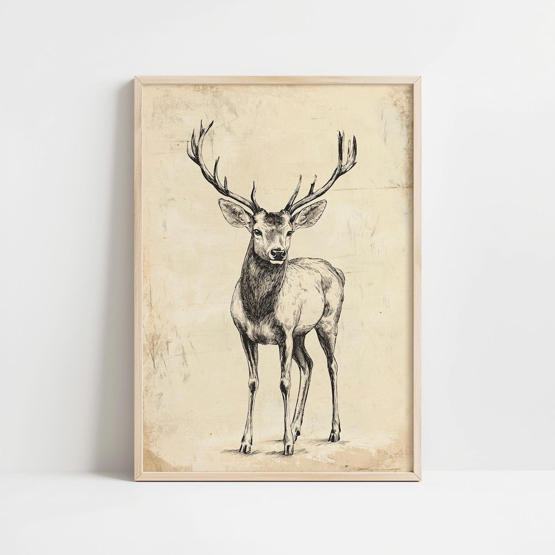 Modroom Vintage Rustic Deer Sketch Wall Art, Neutral Nursery Wall Art, Woodland Drawing, Minimalist Deer Antlers Wall Art, Modern Wall Decor, 8x12 UNFRAMED