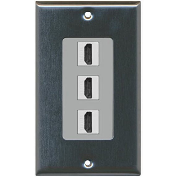RiteAV - 3 Port HDMI Decorative Wall Plate - Stainless Steel/Gray