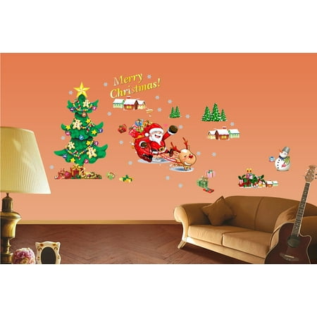 Super Christmas Wallpapers Christmas Tree The Santa Claus Removable Wall Stickers Art Decals Mural DIY Wallpaper for Room Decal 50 * 70cm ()