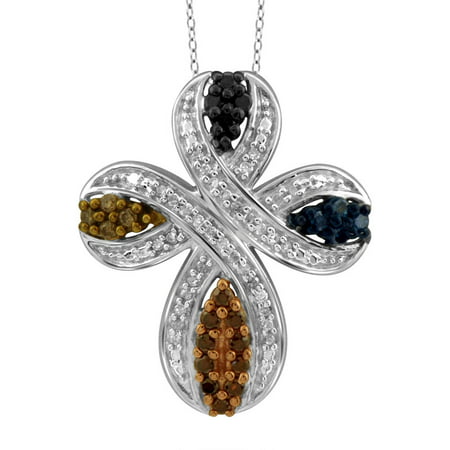 JewelersClub 1/4 Carat T.W. Multi-Color Diamond Cross Sterling Silver Pendant