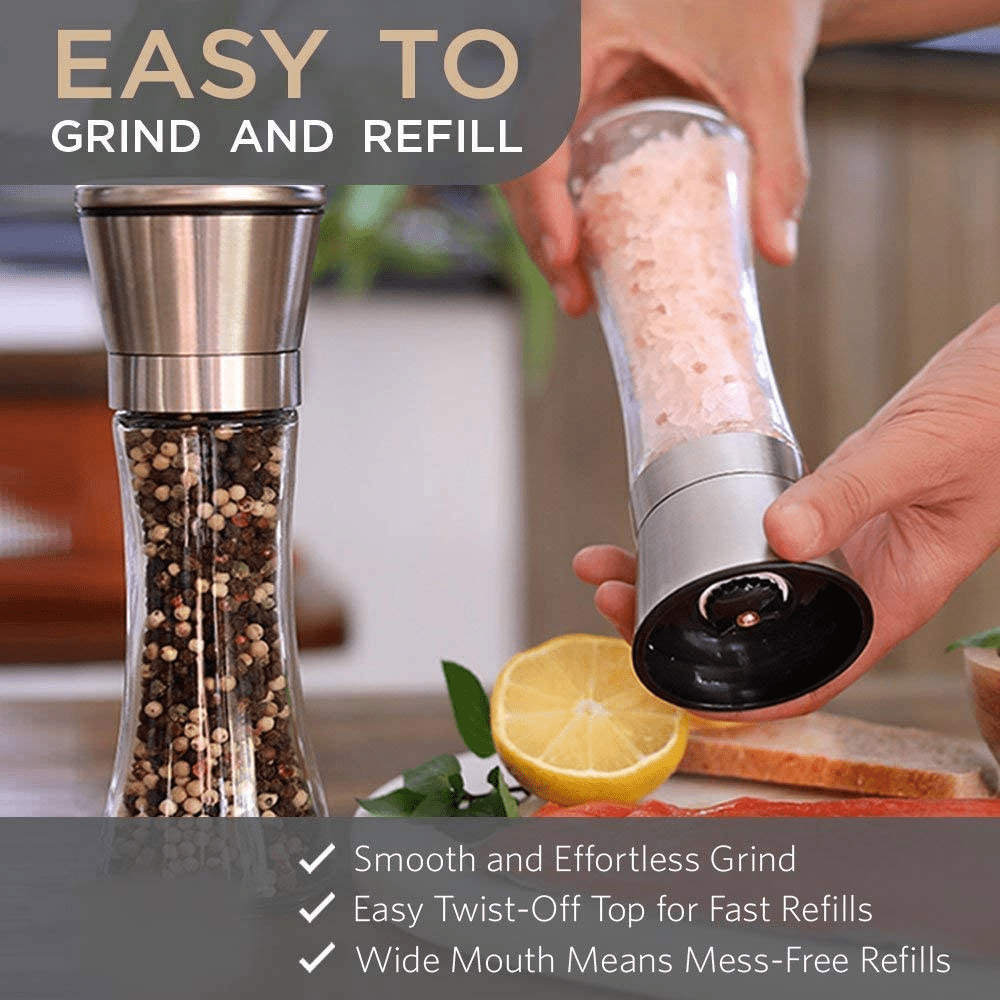  KITEXPERT Salt and Pepper Grinder Set - Chunky Glass Pepper  Grinder Manual and Sea Salt Grinder Refill with Large Capacity & Upgraded  Grinding Precision: Home & Kitchen