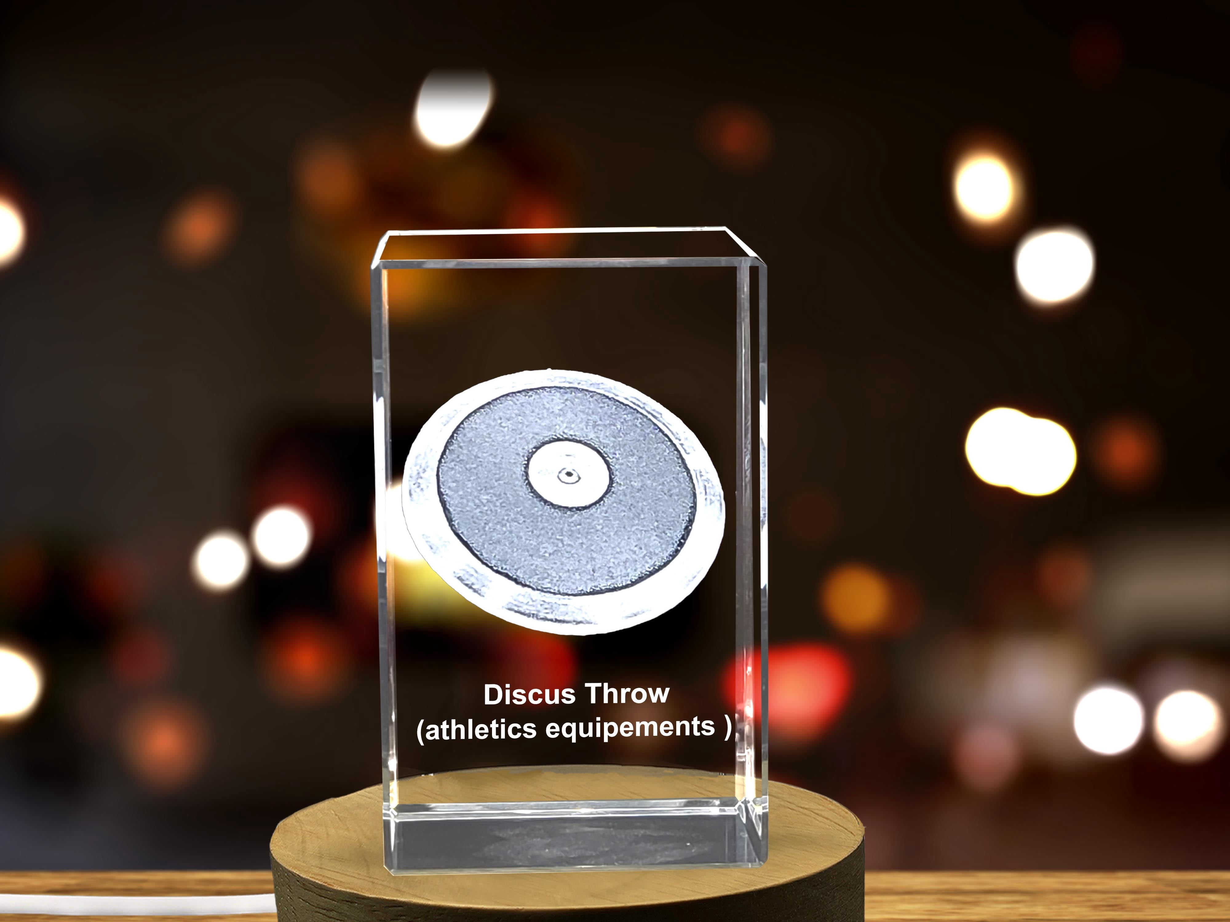 Discus Thrower 3D Engraved Crystal Award - Elegant Desktop Trophy for Disc Throw Athletes
