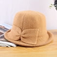 thumbnail image 6 of CoCopeaunts Plain Color Bucket Hat for Women Bow Decorated Imitation Mink Velvet Rolled Edge Basin Cap Outdoor Warm Cap for Girls, 6 of 8