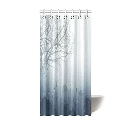 Grey Bathroom Shower Curtains MYPOP Rainy Scene Mystic Foggy Forest Decor, Art Romantic Window Water Drops Scene Melancholia Therapy Lonely Tree Unique Bathroom Shower Curtain 36 X 72 Inches, Denim Gray ()