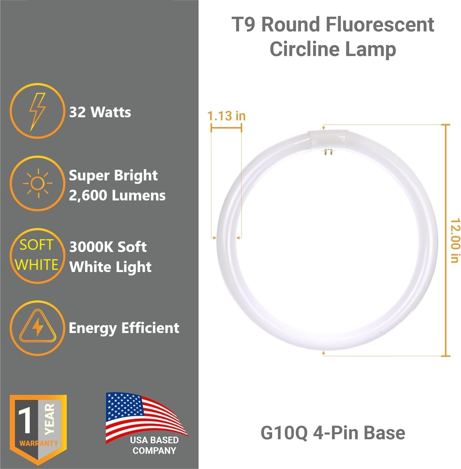 Diodesy- Pack of 2 FC12T9/WW T9 Circline Round Fluorescent Light Bulb, Circular Lamp Replacement for Circle Ceiling Fixture Lamp, Kitchen and Bath Fluorescent Lamp, 3000K Soft White, 32W, 2600 Lumen