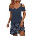 thumbnail image 4 of SELONE One Shoulder Dresses for Women Hawaiian Short Dresses Floral Short Sleeve Sundress Lounge Casual Clothes Blue L, 4 of 6
