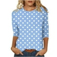 thumbnail image 2 of Viluyesy 3/4 Sleeves T-Shirt Women Round Neck Shirt Tops Loose Blouse Light Blue Size 2XL, 2 of 4
