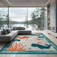 thumbnail image 2 of ODIKA 8'x10' Washable Area Rug Whale And Sea Turtle Cartoon Ocean Animal With Nautical Border for King Size Bedroom Under Bed, Master Suite, Non-Shedding, Easy Care, 2 of 7
