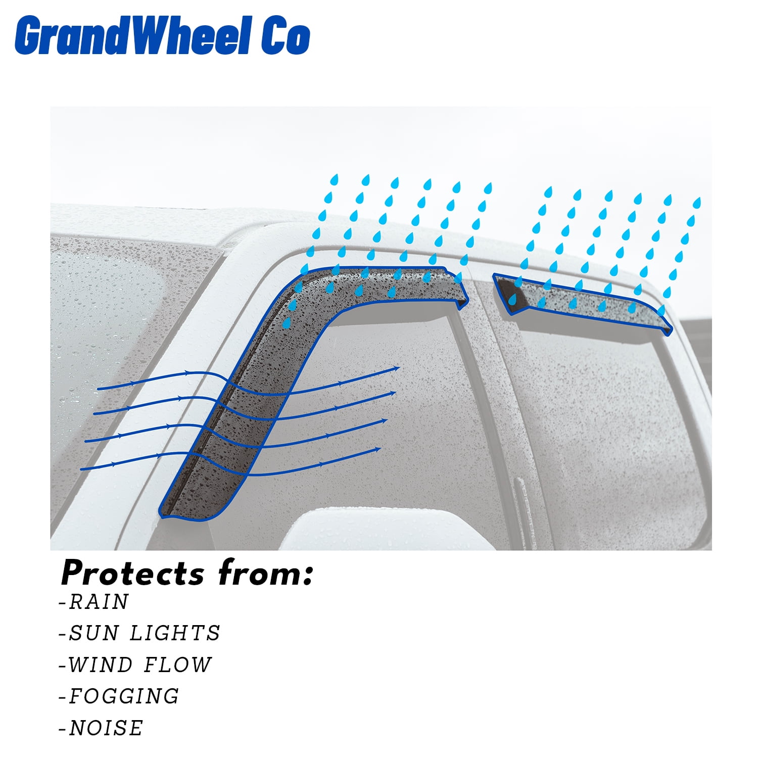 GrandWheel Co Smoke Tinted Tape-On Side Window Vent Visor Deflectors Rain Guards Compatible with Toyota Tacoma Double Cab 2024-2026 - 4 pcs. GW0939