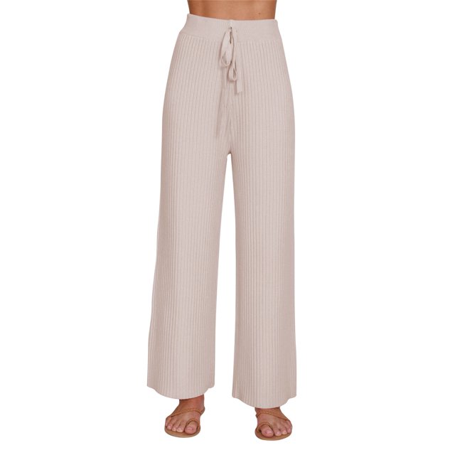 Pantalones De Pierna Ancha Pantalones De Cintura Alta Cómodos Elásticos Acanalados De Moda para Viajes En Casa Oficina Compras Albaricoque S